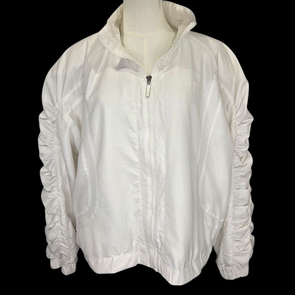 Vintage Head Jacket Womens L-XL White Tennis Full Zip 80s Retro Track Coat EUC